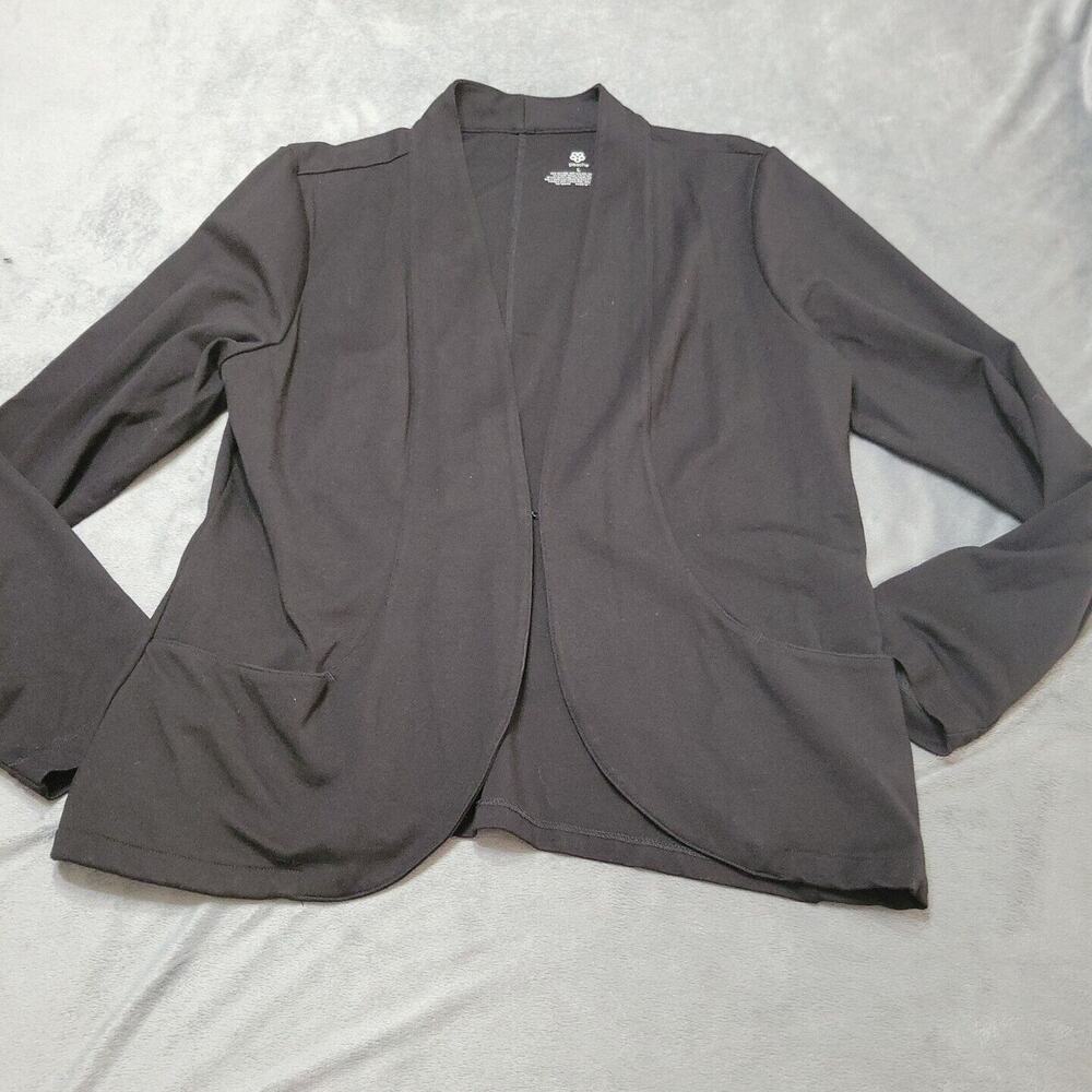 Peach Blazer Womens Large Jacket Black One Button Ponte Knit Comfort Stretch Top